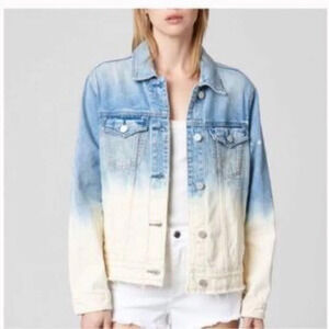 Ombré denim jacket oversized raw hem distressed tie dye light wash y2k